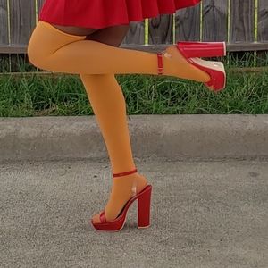 Red Chunky Platform Open Toe Heels❤️‍🔥